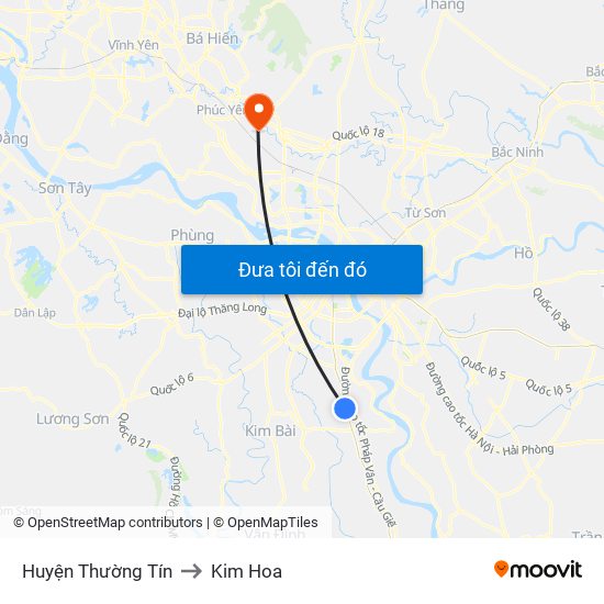 Huyện Thường Tín to Kim Hoa map