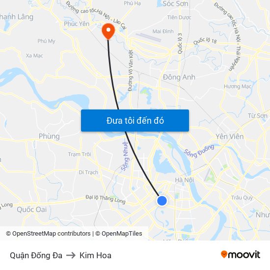 Quận Đống Đa to Kim Hoa map