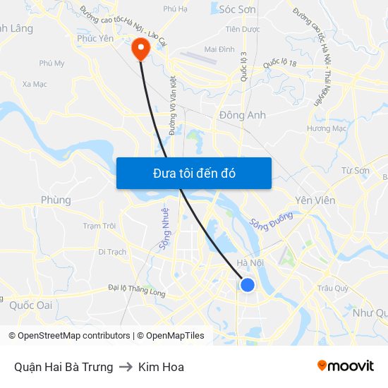 Quận Hai Bà Trưng to Kim Hoa map