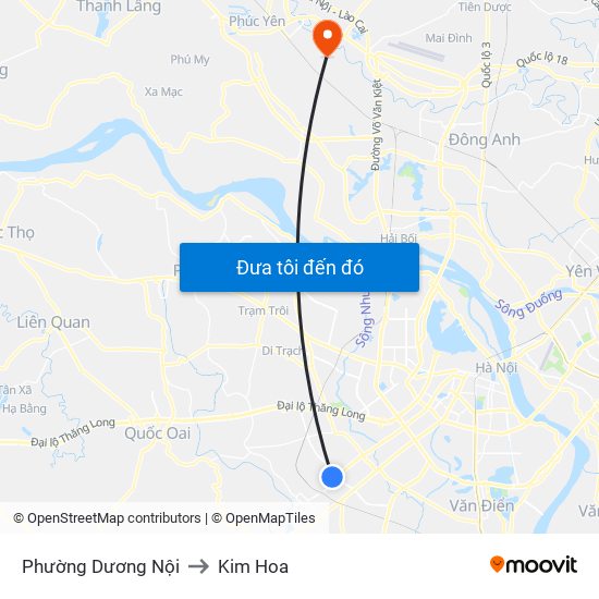 Phường Dương Nội to Kim Hoa map