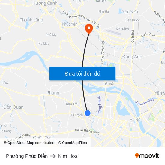 Phường Phúc Diễn to Kim Hoa map