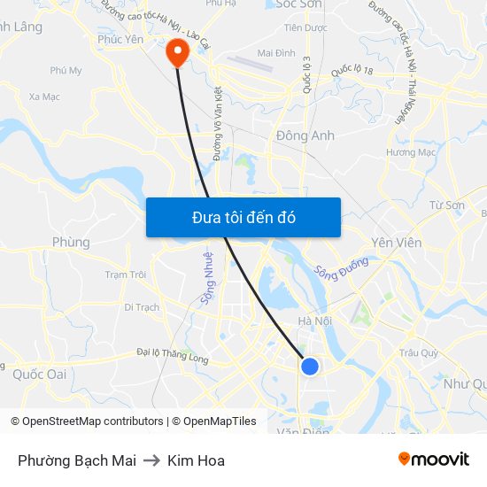 Phường Bạch Mai to Kim Hoa map