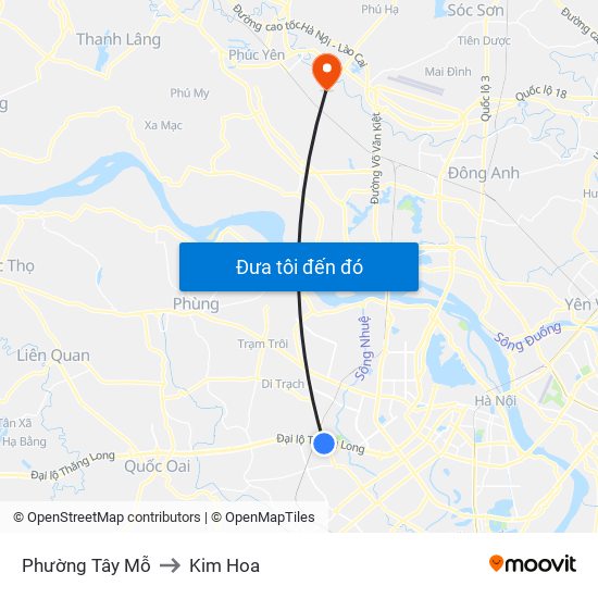 Phường Tây Mỗ to Kim Hoa map