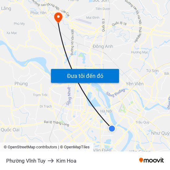 Phường Vĩnh Tuy to Kim Hoa map