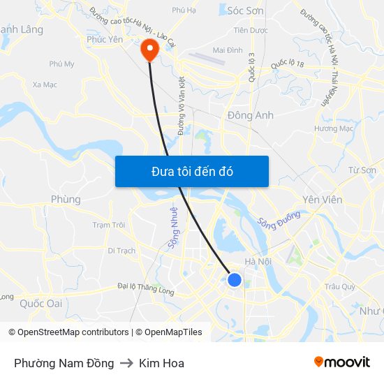 Phường Nam Đồng to Kim Hoa map