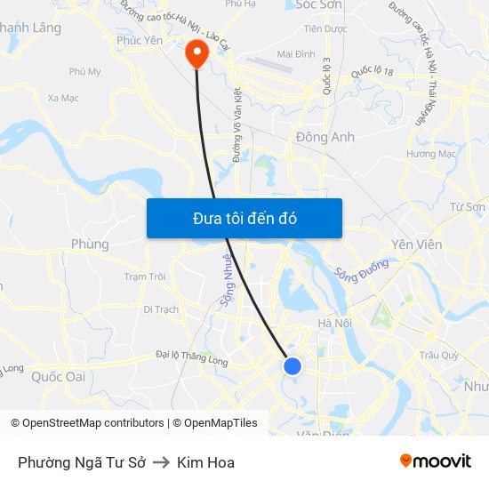 Phường Ngã Tư Sở to Kim Hoa map