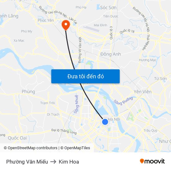 Phường Văn Miếu to Kim Hoa map