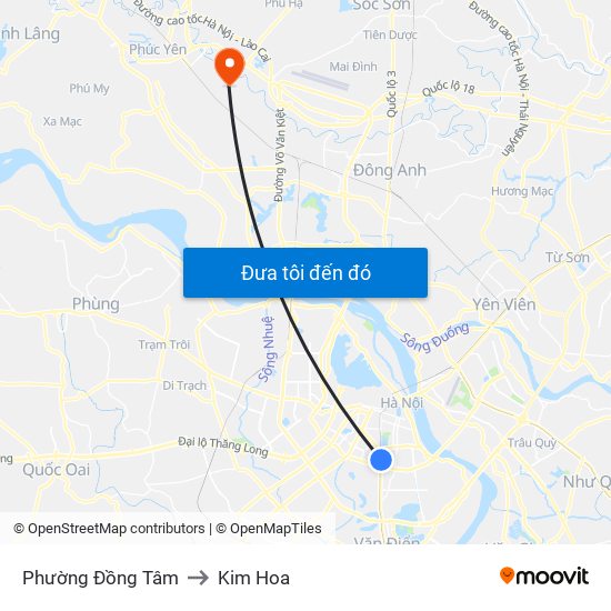 Phường Đồng Tâm to Kim Hoa map