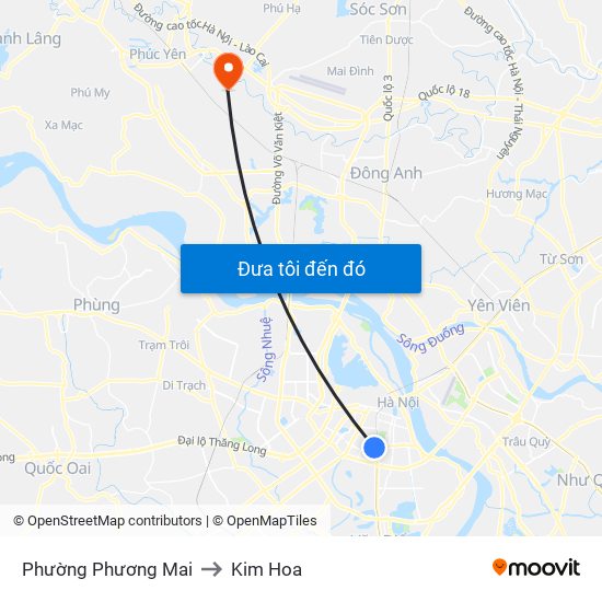 Phường Phương Mai to Kim Hoa map