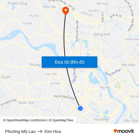 Phường Mộ Lao to Kim Hoa map