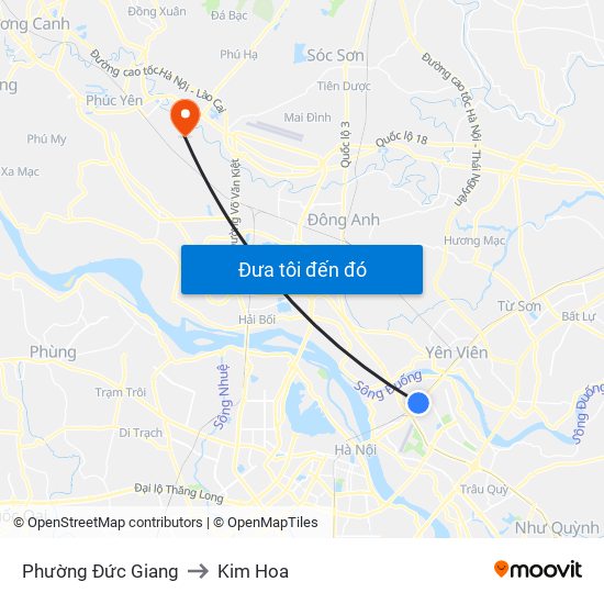 Phường Đức Giang to Kim Hoa map