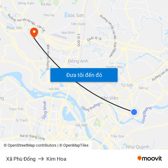 Xã Phù Đổng to Kim Hoa map