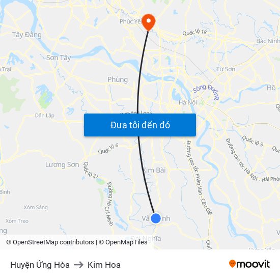 Huyện Ứng Hòa to Kim Hoa map