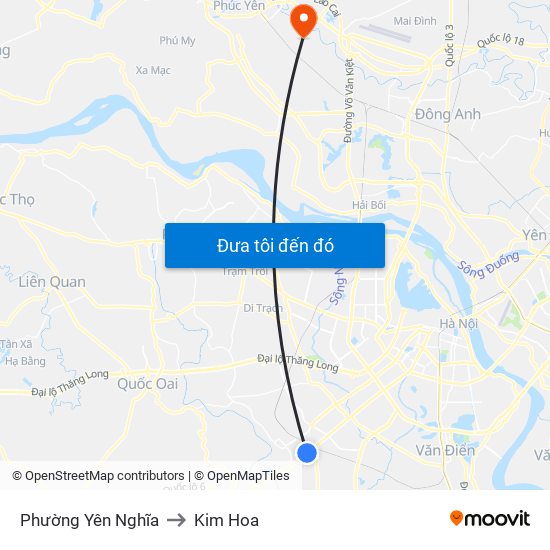 Phường Yên Nghĩa to Kim Hoa map