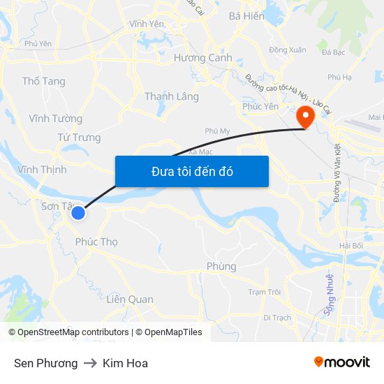 Sen Phương to Kim Hoa map