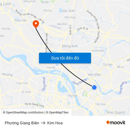 Phường Giang Biên to Kim Hoa map