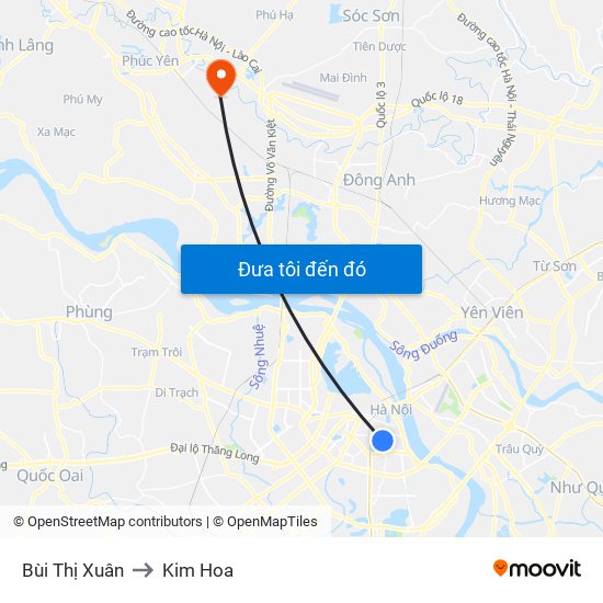 Bùi Thị Xuân to Kim Hoa map