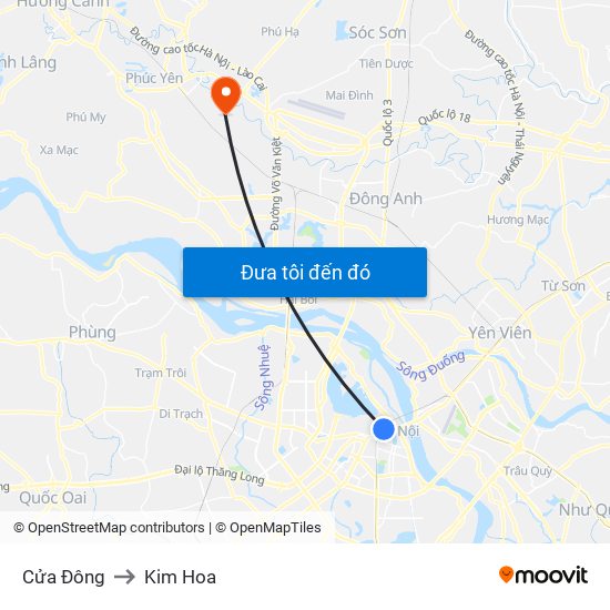 Cửa Đông to Kim Hoa map