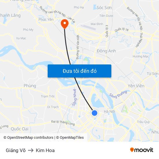 Giảng Võ to Kim Hoa map