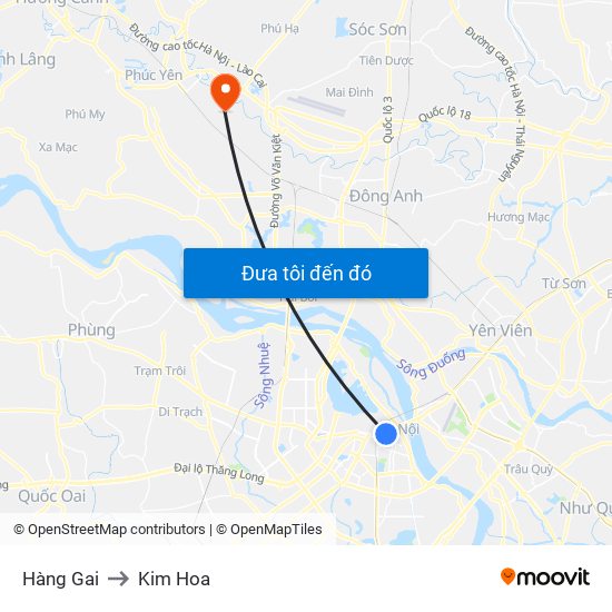 Hàng Gai to Kim Hoa map
