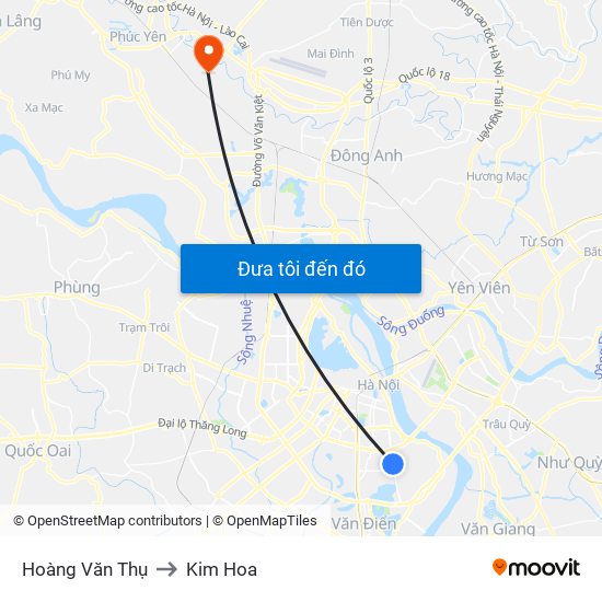 Hoàng Văn Thụ to Kim Hoa map