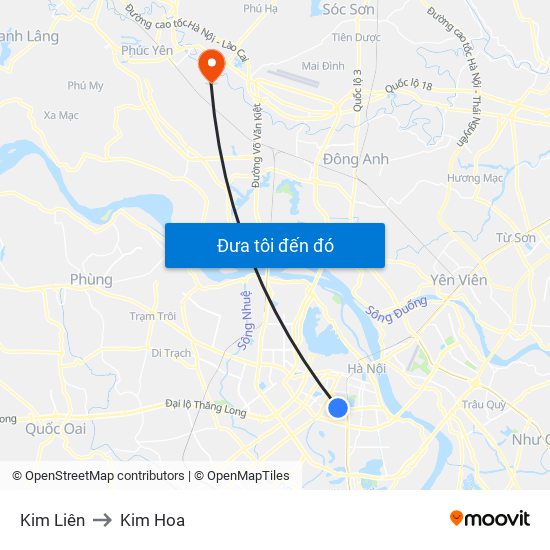 Kim Liên to Kim Hoa map