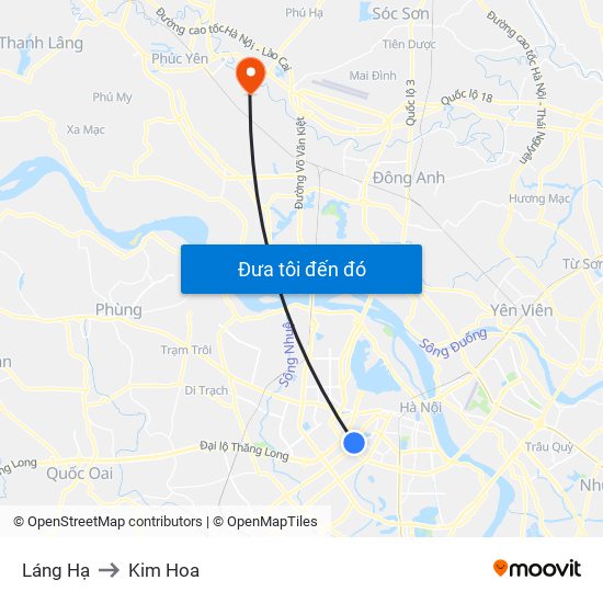 Láng Hạ to Kim Hoa map