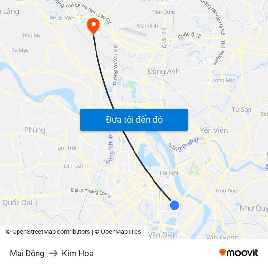 Mai Động to Kim Hoa map