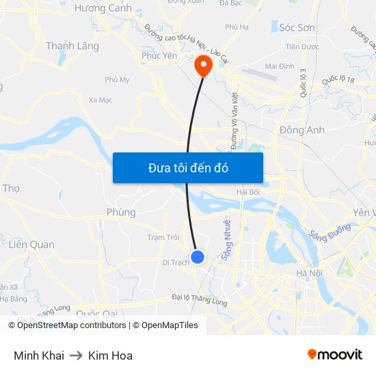 Minh Khai to Kim Hoa map