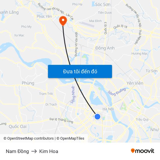 Nam Đồng to Kim Hoa map