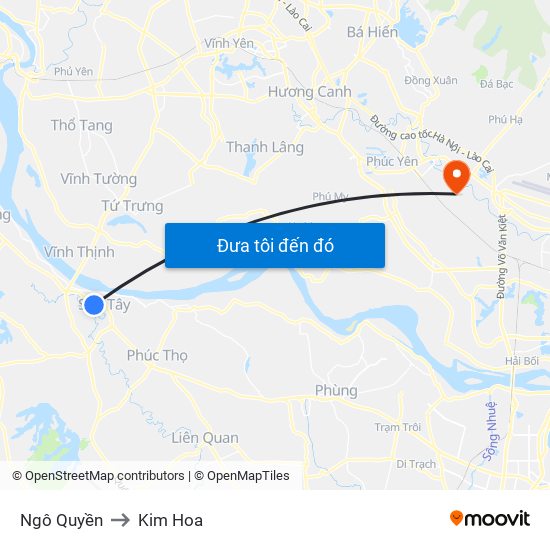 Ngô Quyền to Kim Hoa map
