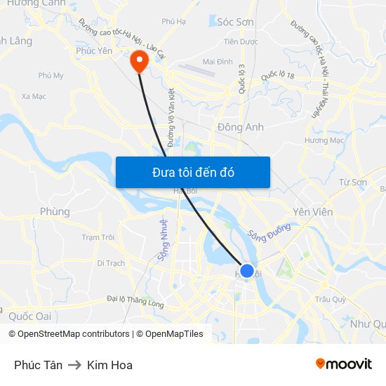 Phúc Tân to Kim Hoa map