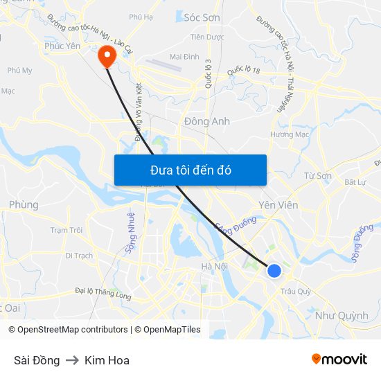 Sài Đồng to Kim Hoa map