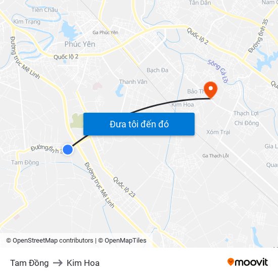 Tam Đồng to Kim Hoa map