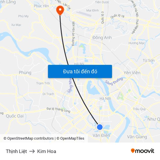 Thịnh Liệt to Kim Hoa map