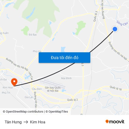 Tân Hưng to Kim Hoa map