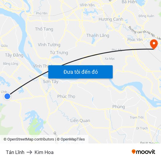 Tản Lĩnh to Kim Hoa map