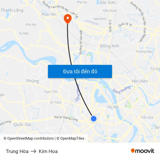 Trung Hòa to Kim Hoa map