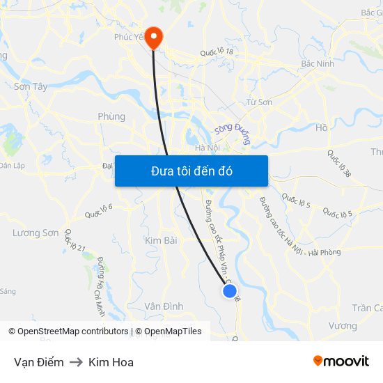 Vạn Điểm to Kim Hoa map