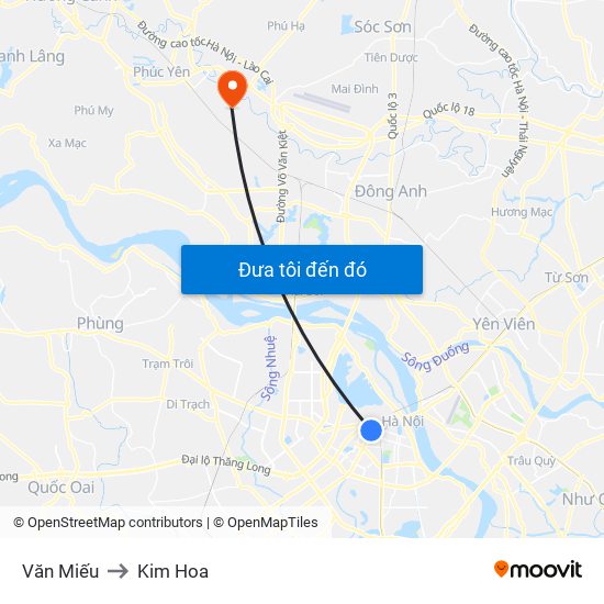 Văn Miếu to Kim Hoa map