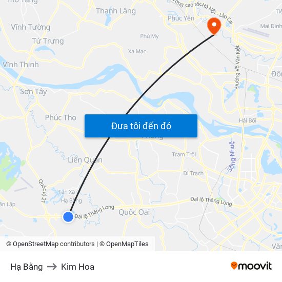 Hạ Bằng to Kim Hoa map