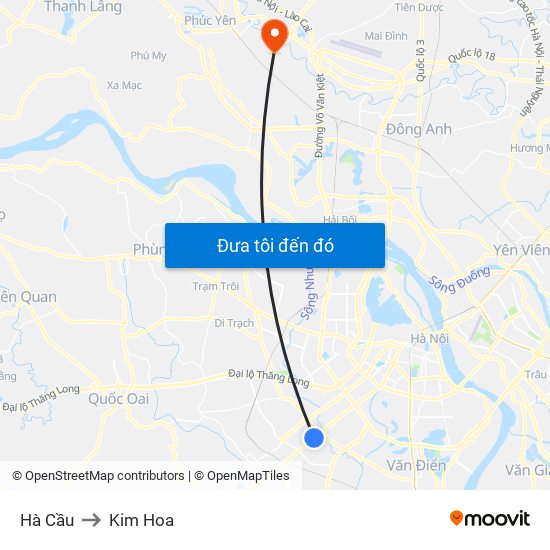 Hà Cầu to Kim Hoa map