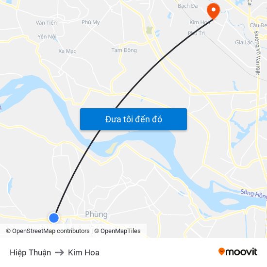 Hiệp Thuận to Kim Hoa map