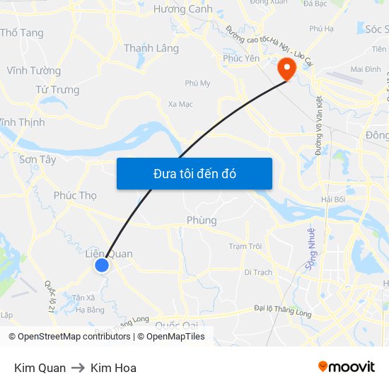 Kim Quan to Kim Hoa map