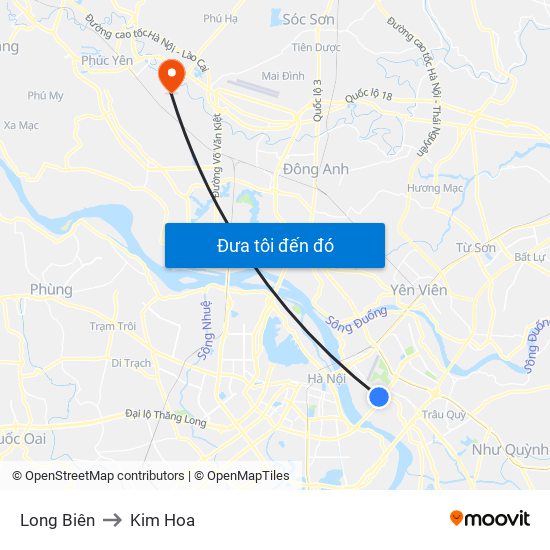 Long Biên to Kim Hoa map