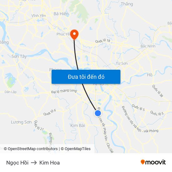 Ngọc Hồi to Kim Hoa map