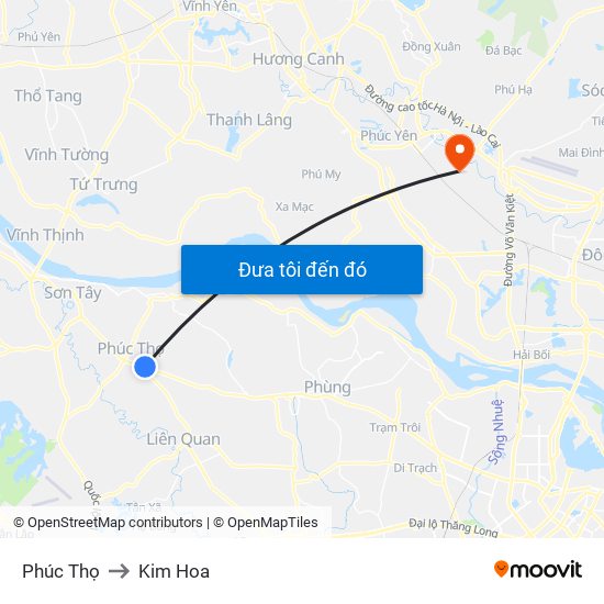 Phúc Thọ to Kim Hoa map