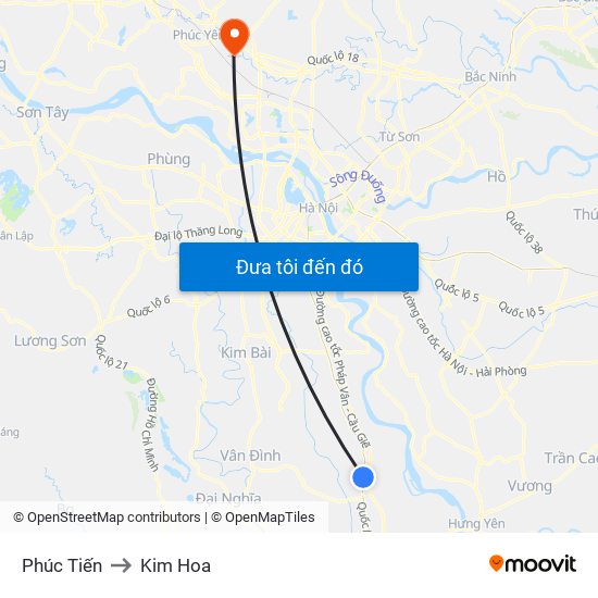 Phúc Tiến to Kim Hoa map