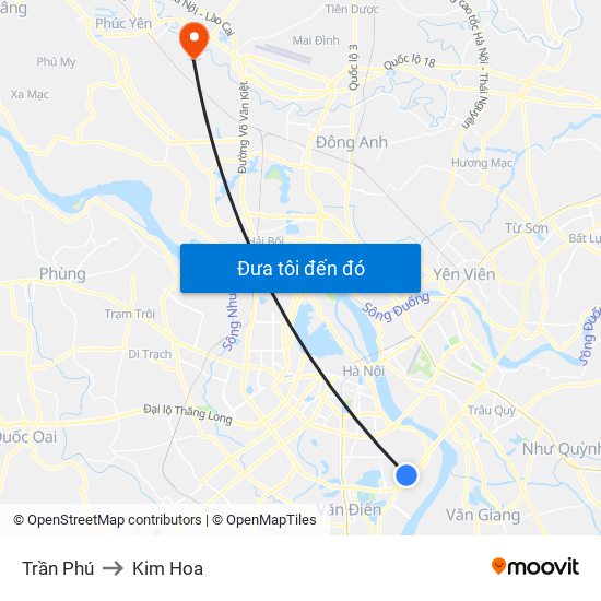 Trần Phú to Kim Hoa map
