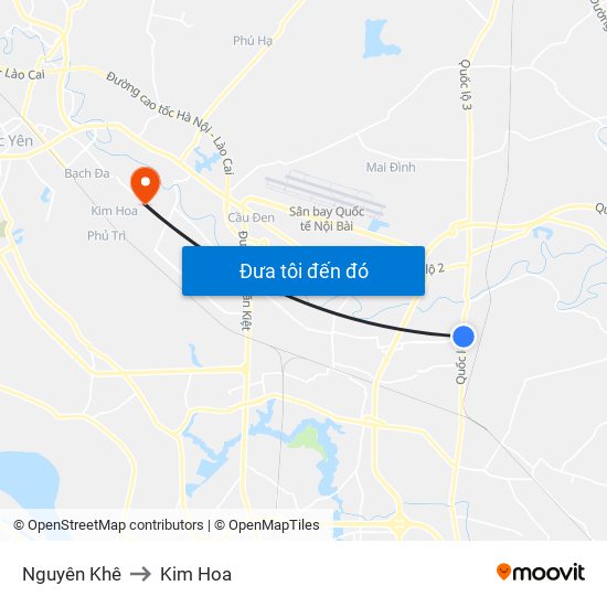 Nguyên Khê to Kim Hoa map